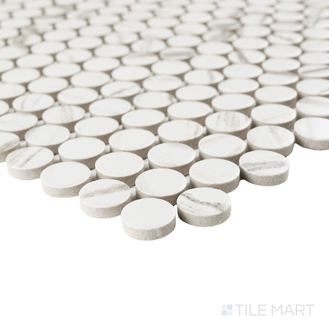 Classics 2.0 Calacatta Lincoln 1" Penny Round Matte Porcelain Mosaic