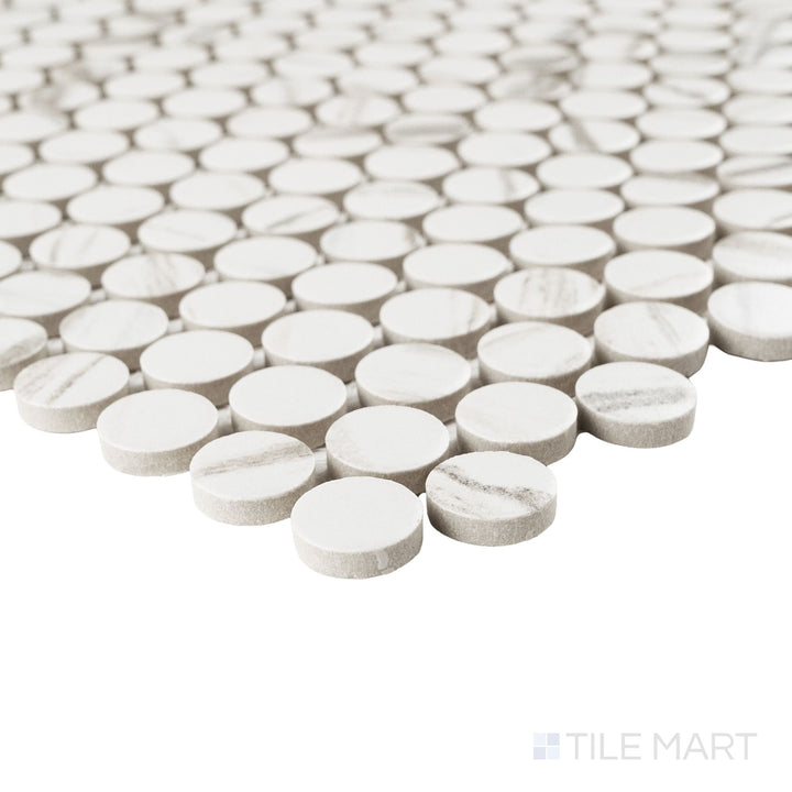 Classics 2.0 Calacatta Lincoln 1" Penny Round Matte Porcelain Mosaic