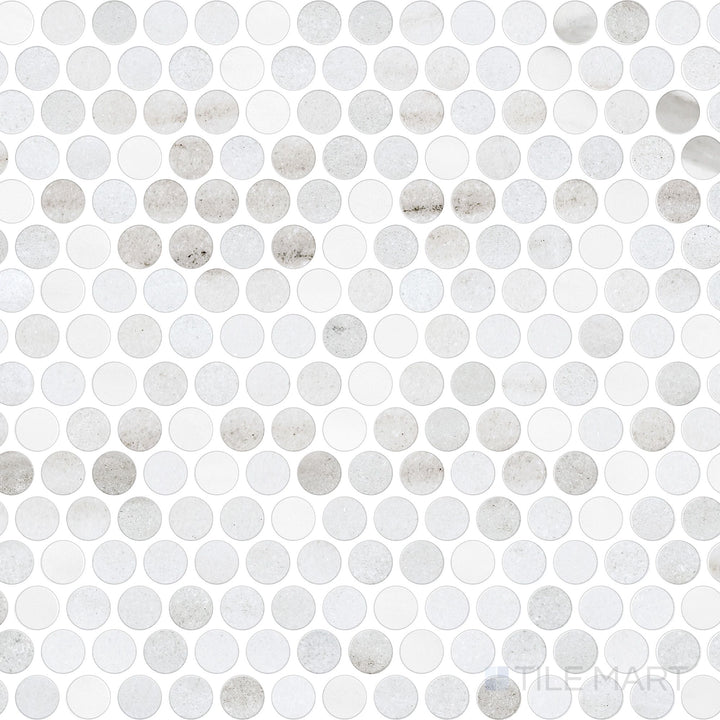 Classics 2.0 Macael White 1" Penny Round Matte Porcelain Mosaic