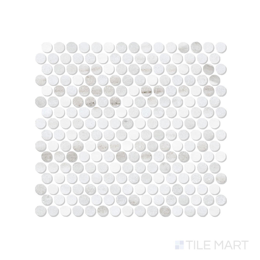Classics 2.0 Macael White 1" Penny Round Matte Porcelain Mosaic