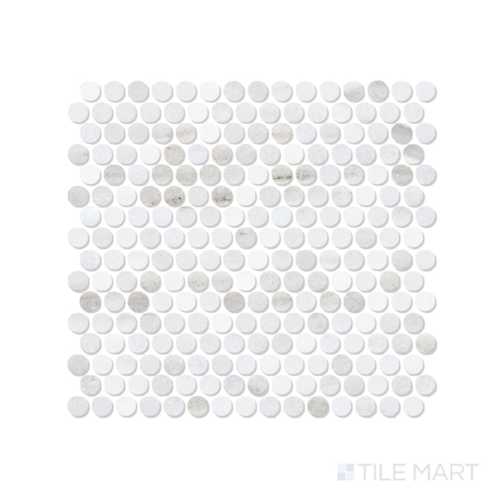 Classics 2.0 Macael White 1" Penny Round Matte Porcelain Mosaic