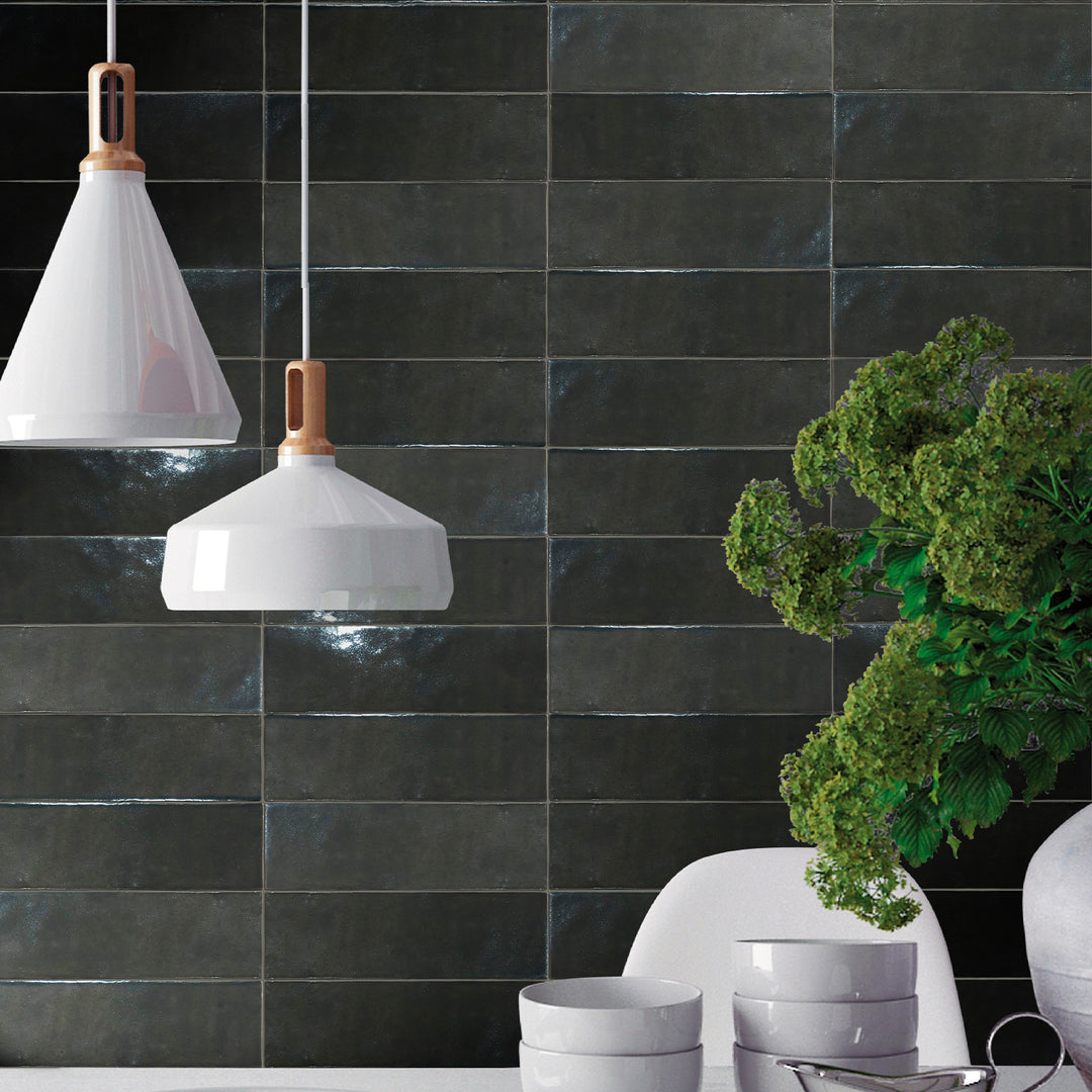 Marrakesh Berber Black 2.5X8 Semi Gloss Ceramic Subway Tile