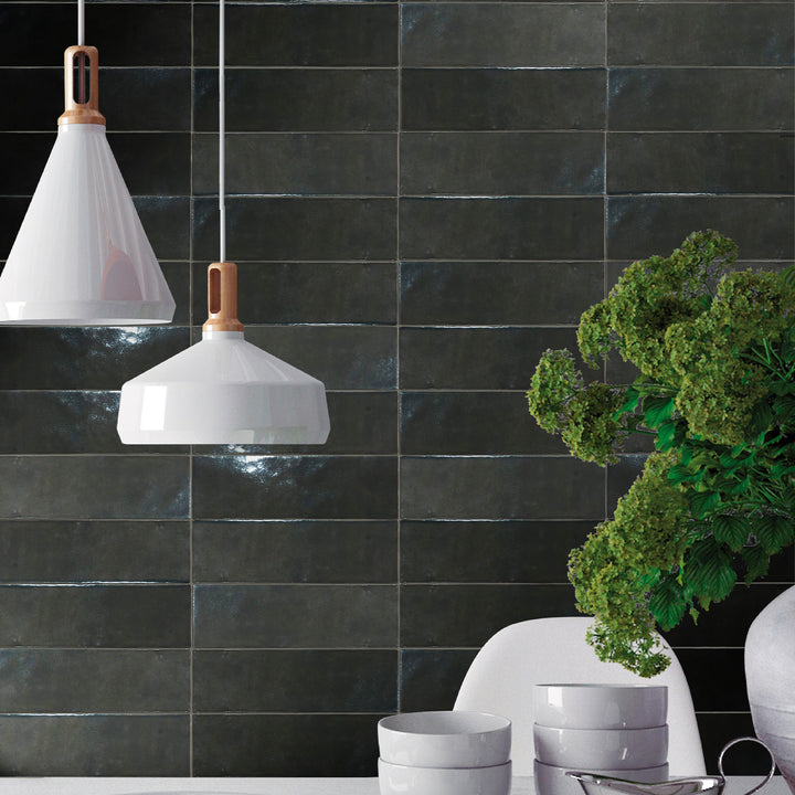 Marrakesh Berber Black 2.5X8 Semi Gloss Ceramic Subway Tile