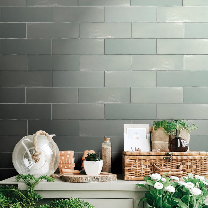 Marrakesh Medina Green 2.5X8 Semi Gloss Ceramic Subway Tile