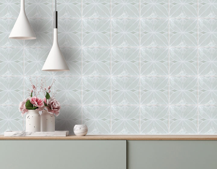 Melody Mint Grey Audrey Decor 5X5 Glossy Ceramic Tile