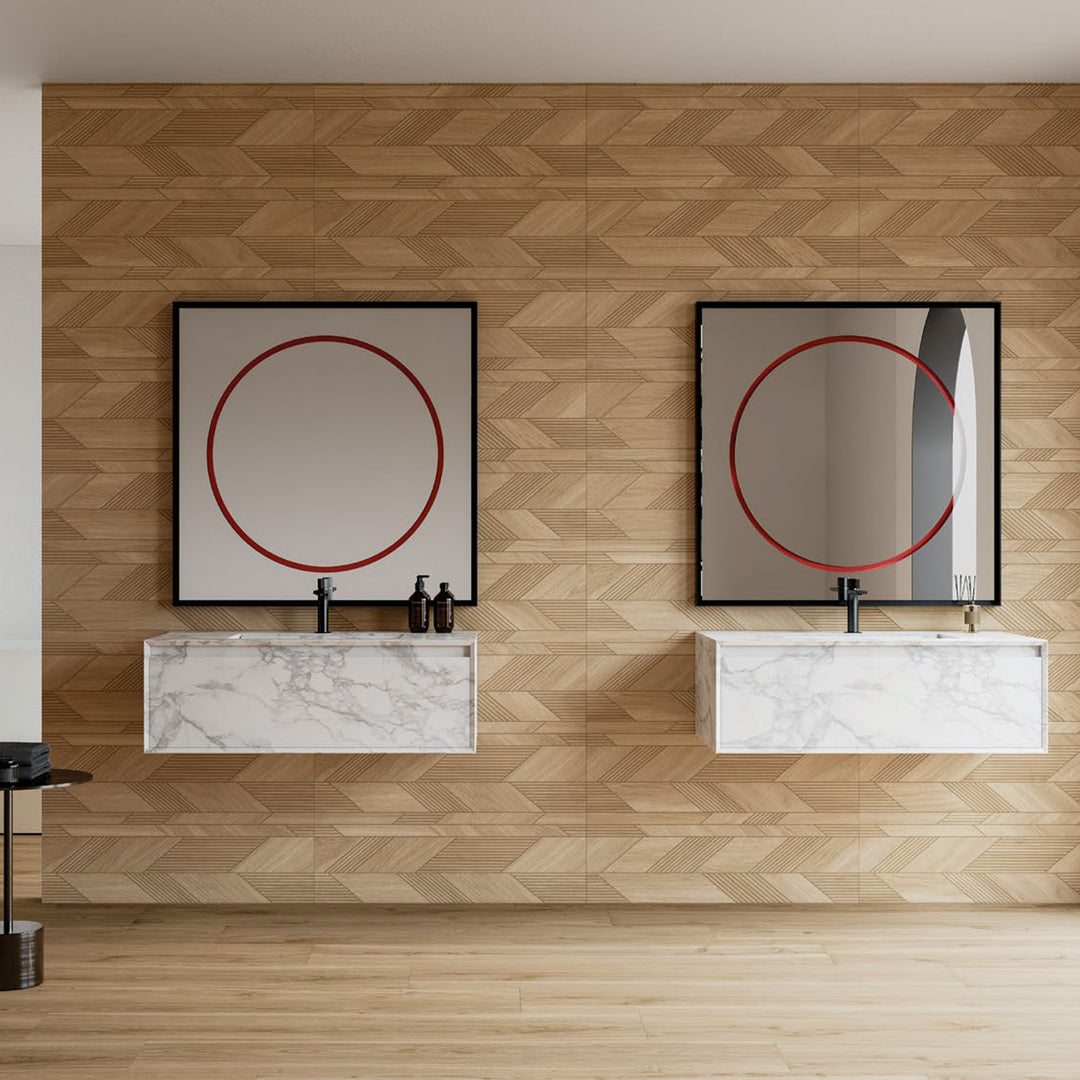 New Dimensions Dark Oak Chevron 12X36 Matte Ceramic Textured Panel