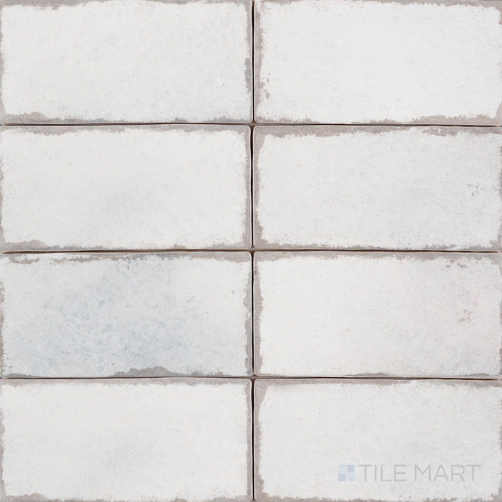 Overview of Retrospectives Enchanted Mist 3x6 glossy ceramic subway tile displaying its classic elongated format and soft enchanted mist glossy surface