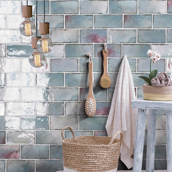 Retrospectives Royal Garden 3x6 glossy ceramic subway tile conveying a timeless, vintage-inspired character with its rich royal garden tone and classic glossy finish