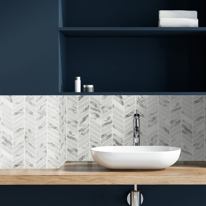Simple Stone Bianco Chevron Matte And Glossy Glass Mosaic