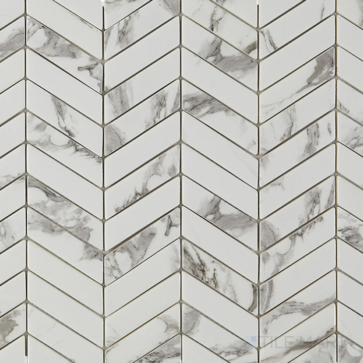 Simple Stone Bianco Chevron Matte And Glossy Glass Mosaic