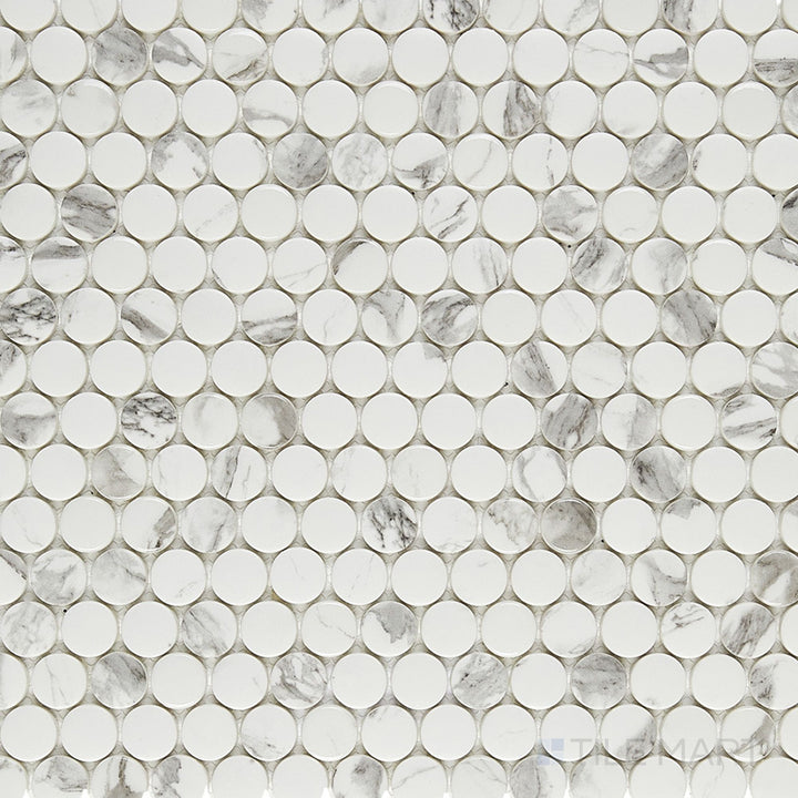 Simple Stone Bianco Penny Round Matte And Glossy Glass Mosaic
