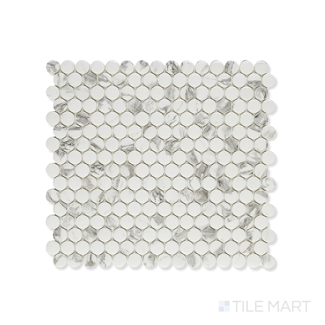 Simple Stone Bianco Penny Round Matte And Glossy Glass Mosaic