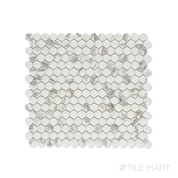 Simple Stone Bianco Penny Round Matte And Glossy Glass Mosaic