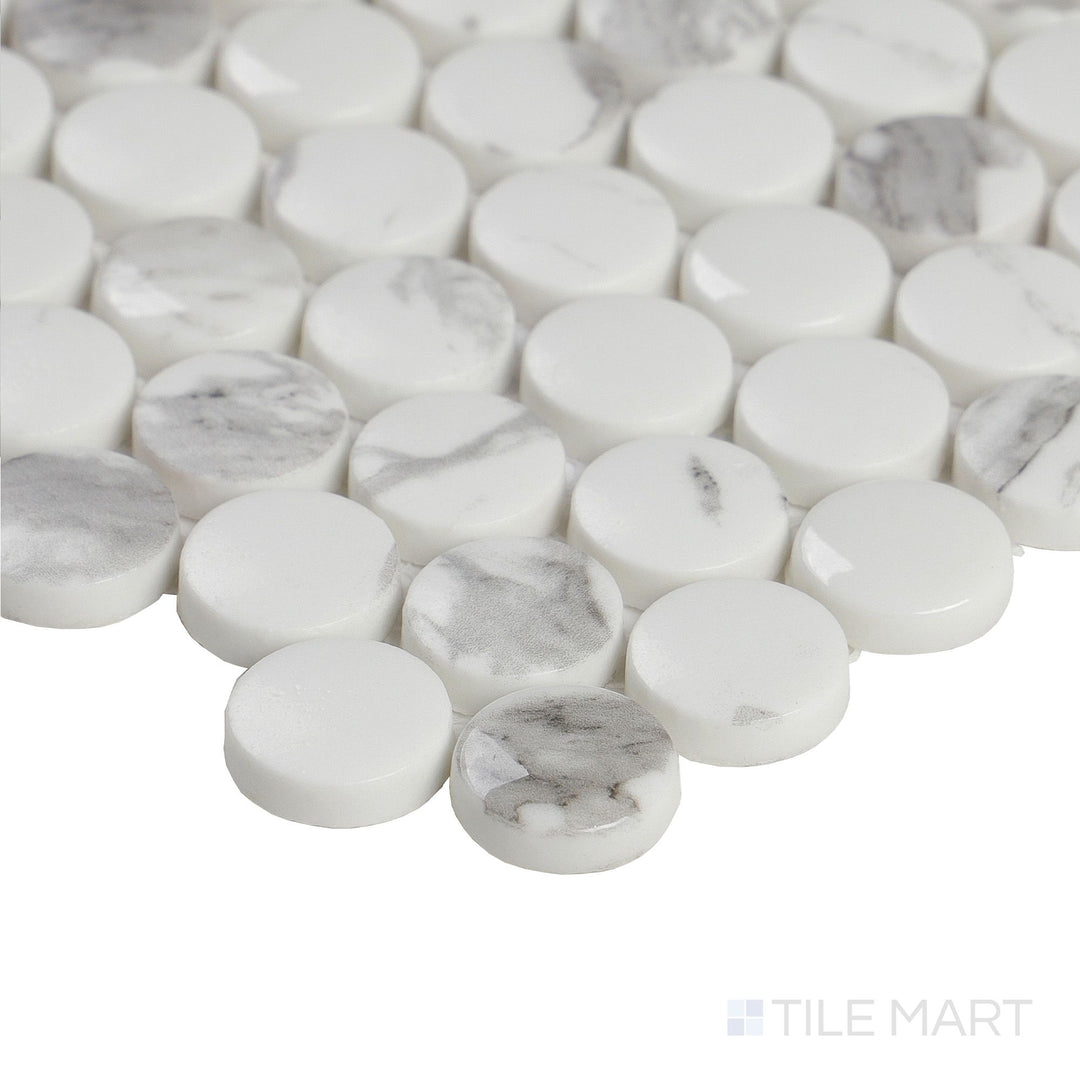 Simple Stone Bianco Penny Round Matte And Glossy Glass Mosaic