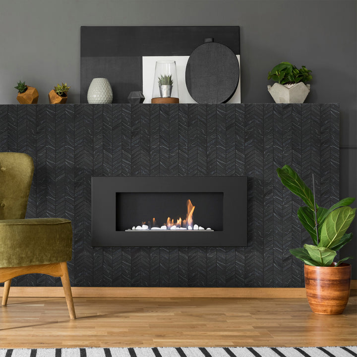 Simple Stone Nero Chevron Matte And Glossy Glass Mosaic