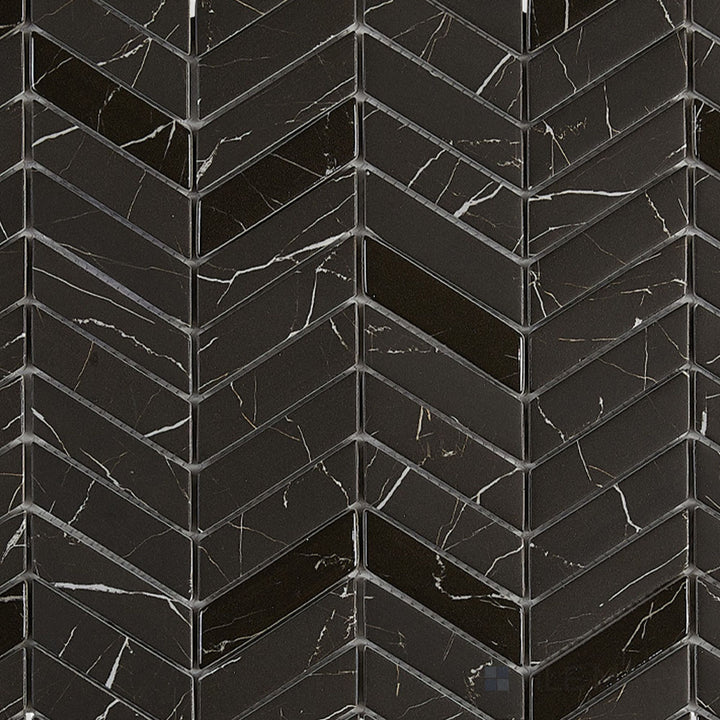 Simple Stone Nero Chevron Matte And Glossy Glass Mosaic