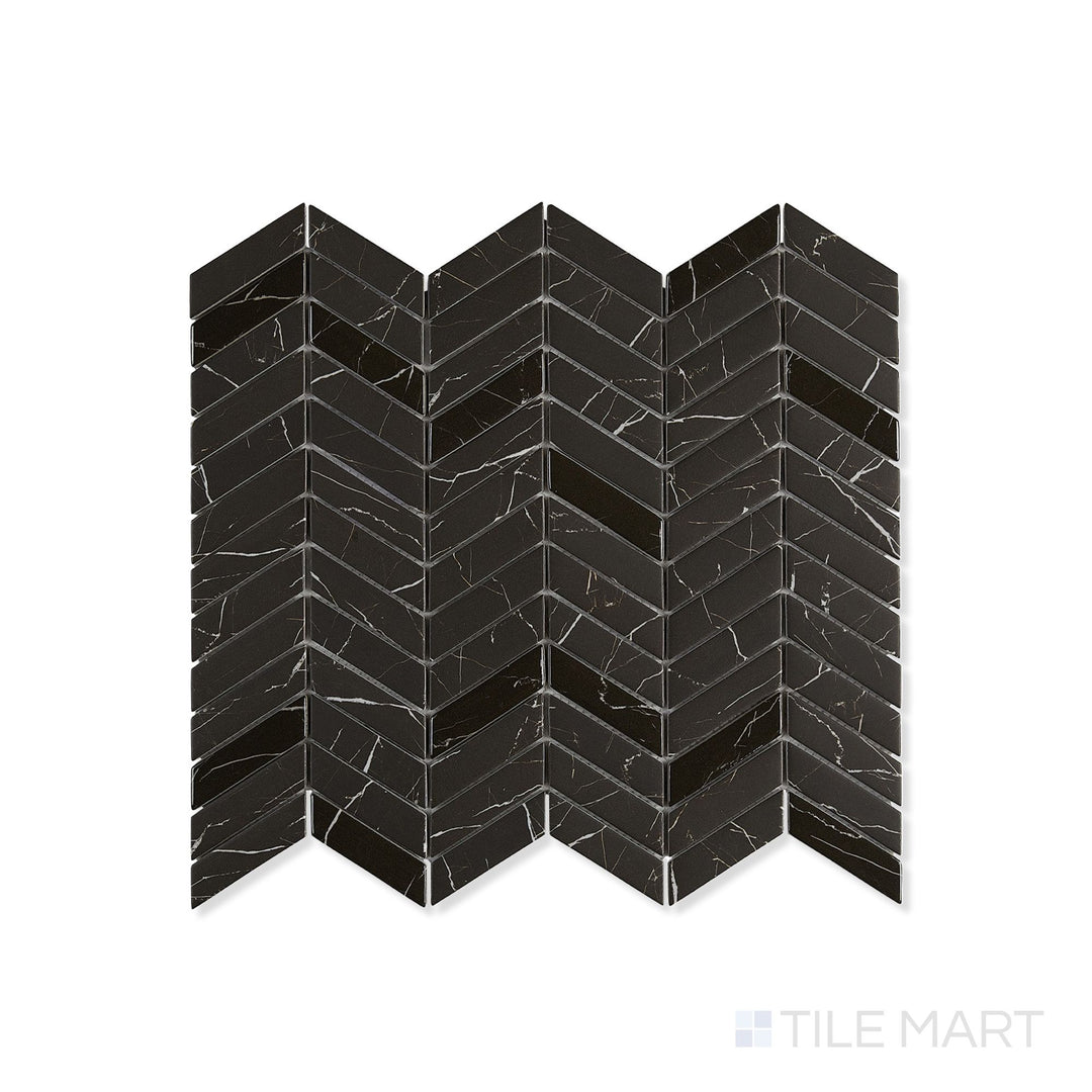 Simple Stone Nero Chevron Matte And Glossy Glass Mosaic