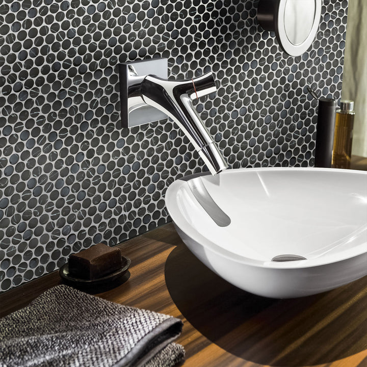 Simple Stone Nero Penny Round Matte And Glossy Glass Mosaic