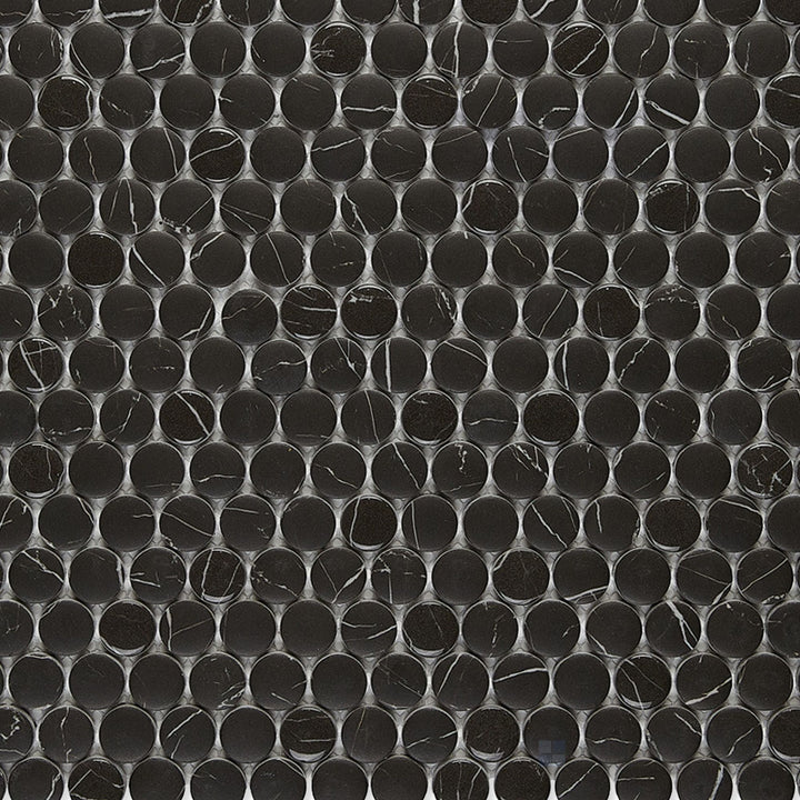 Simple Stone Nero Penny Round Matte And Glossy Glass Mosaic
