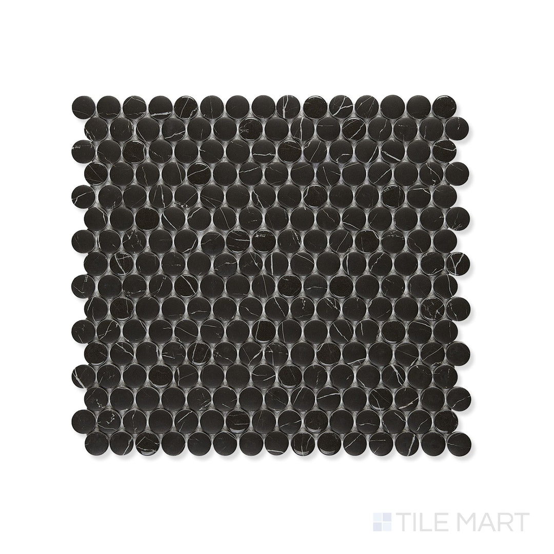 Simple Stone Nero Penny Round Matte And Glossy Glass Mosaic