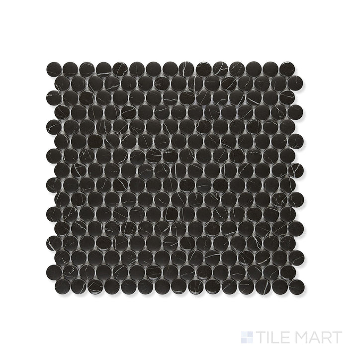 Simple Stone Nero Penny Round Matte And Glossy Glass Mosaic