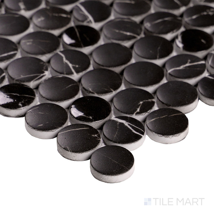 Simple Stone Nero Penny Round Matte And Glossy Glass Mosaic