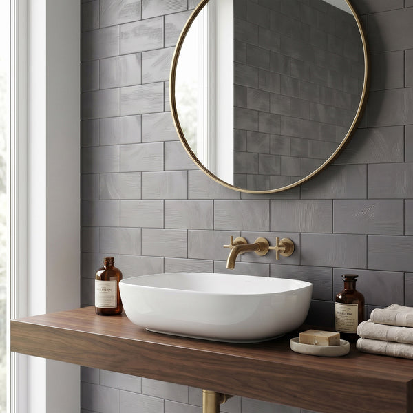 Spatula Midnight Slate 3.5x7 matte porcelain subway tile conveying a modern, artisanal character with its deep midnight slate tone and understated matte finish