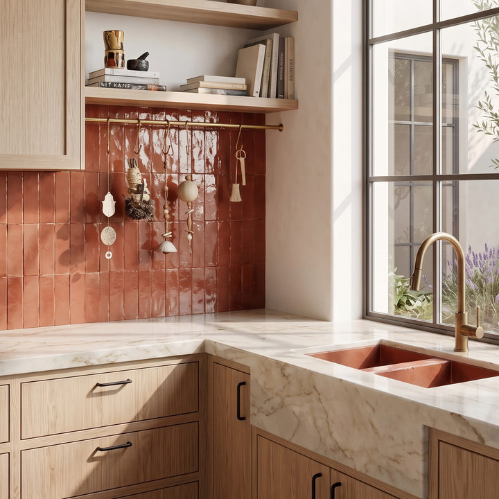 Zellige Classique Al Hamra 2X6 Glossy Terracotta Subway Hand Cut Tile