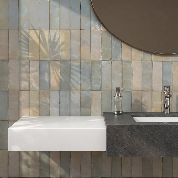 Zellige Classique Gris Perle 2X6 Glossy Terracotta Subway Hand Cut Tile