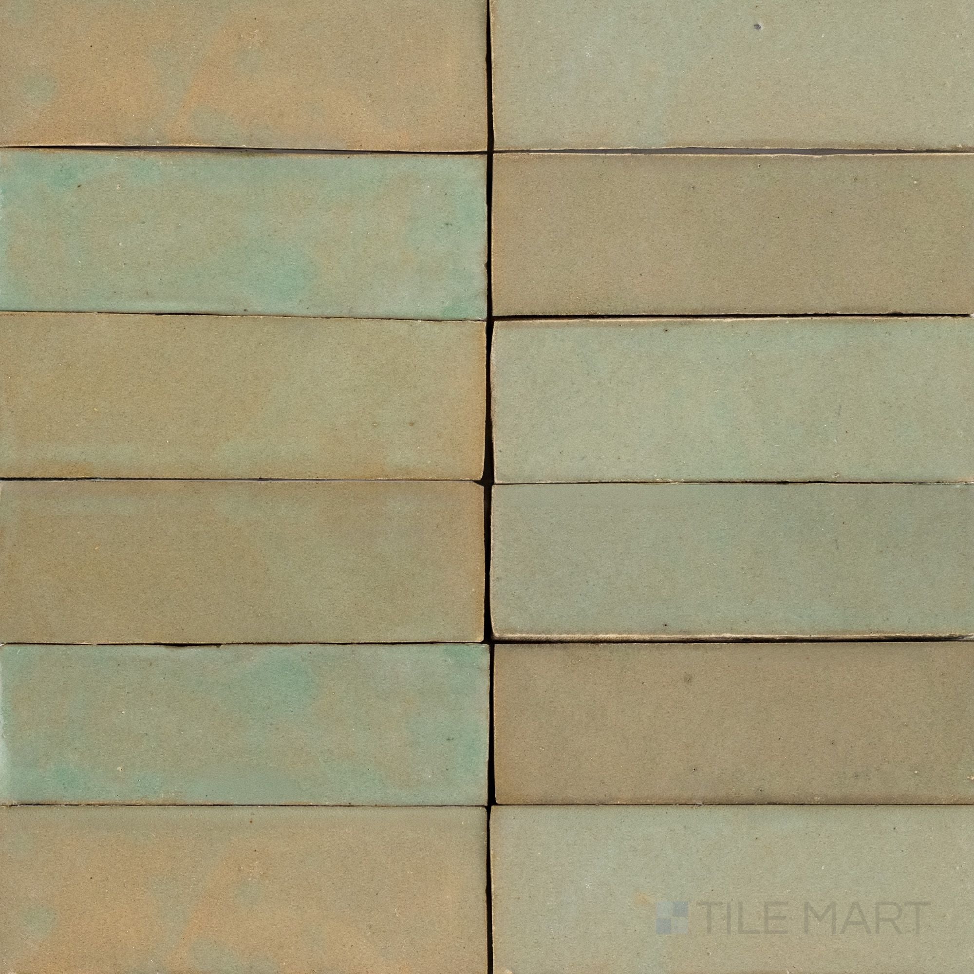 Zellige Classique Mint Tea 2X6 Glossy Terracotta Subway Hand Cut