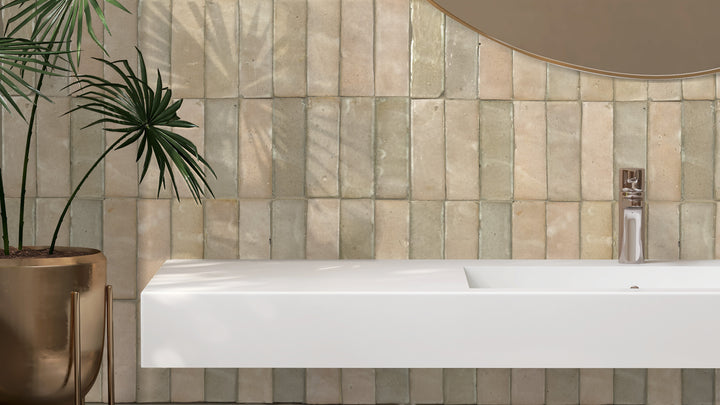 Zellige Classique Sahara Rose 2X6 Glossy Terracotta Subway Hand Cut Tile