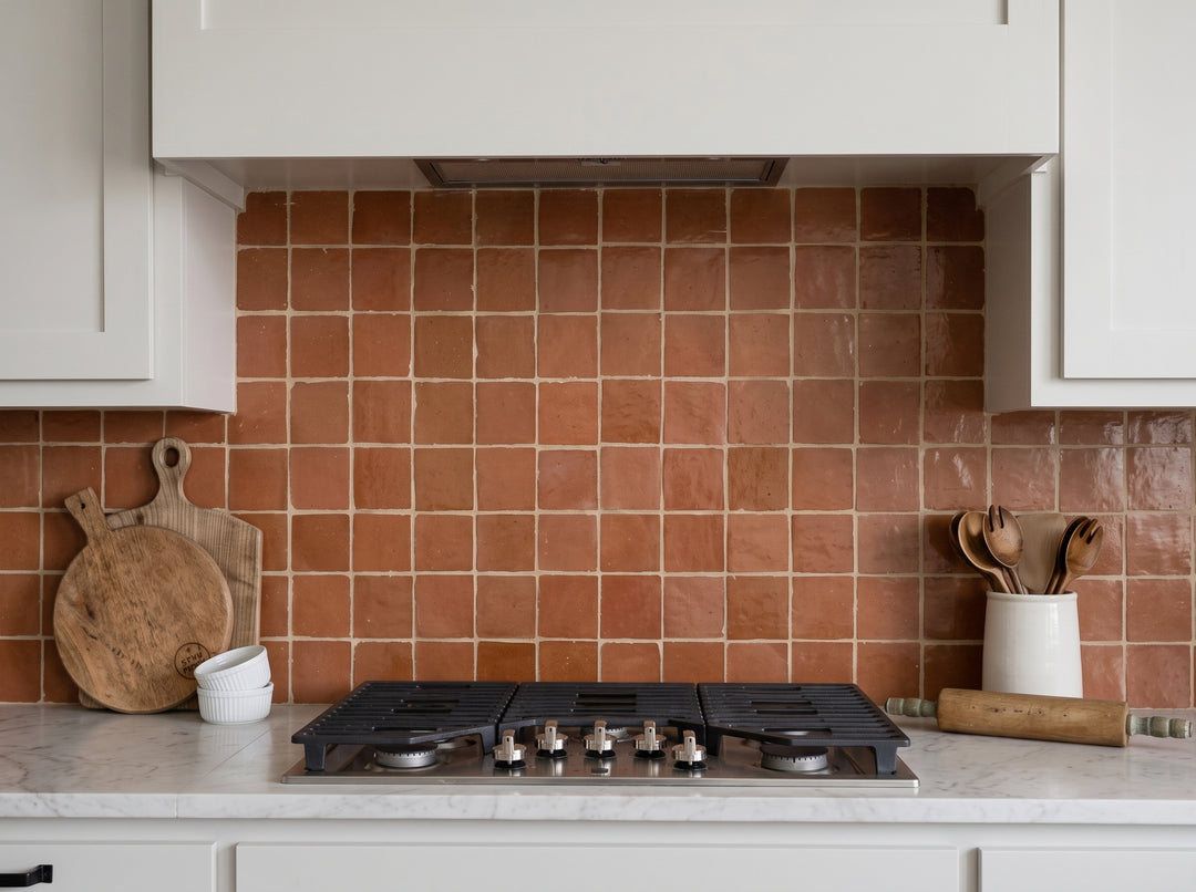 Zellige Classique Al Hamra 4X4 Glossy Terracotta Hand Cut Tile
