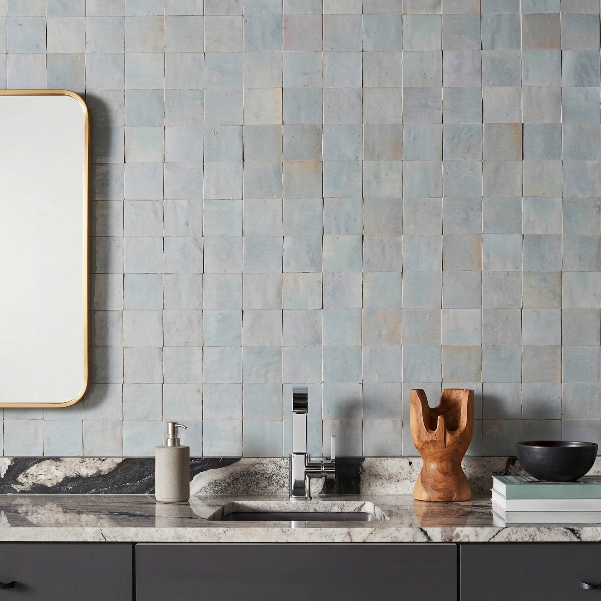 Zellige Classique Gris Perle 4X4 Glossy Terracotta Hand Cut Tile