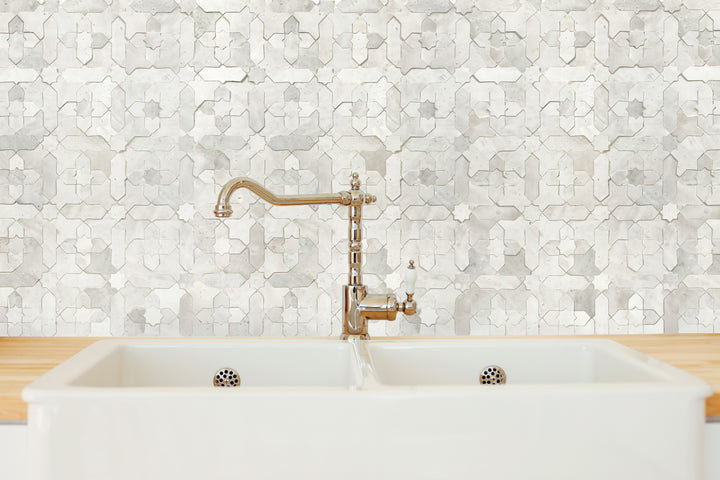 Zellige Classique Atlas White Starburst Glossy Terracotta Hand Cut Mosaic