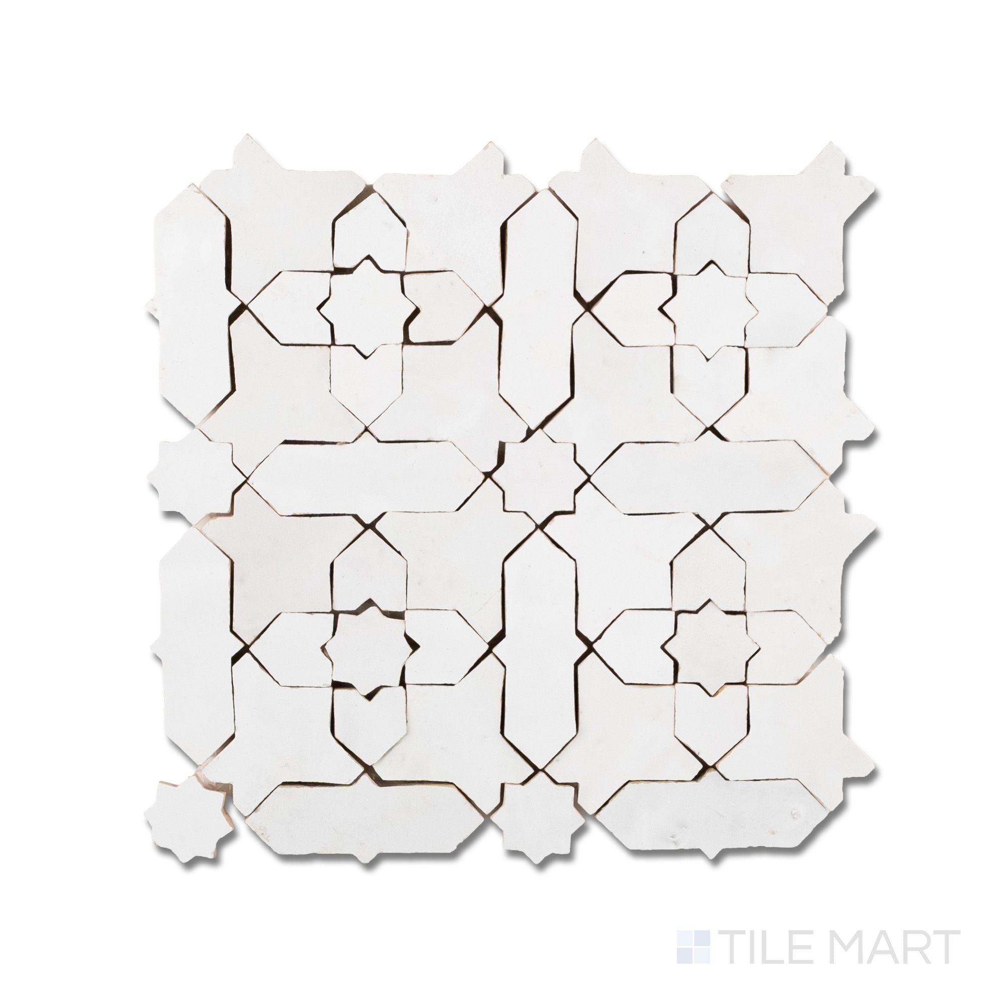 Zellige Classique Atlas White Starburst Glossy Terracotta Hand Cut Mos