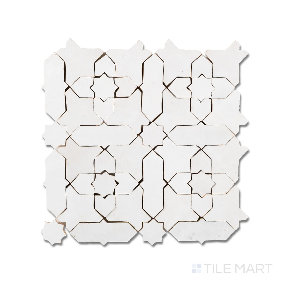 Zellige Classique Atlas White Starburst Glossy Terracotta Hand Cut Mosaic