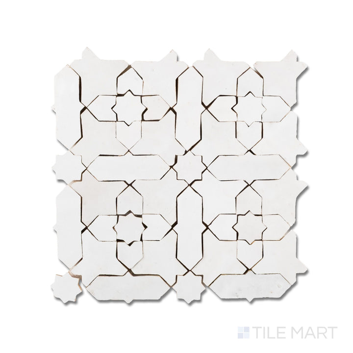 Zellige Classique Atlas White Starburst Glossy Terracotta Hand Cut Mosaic