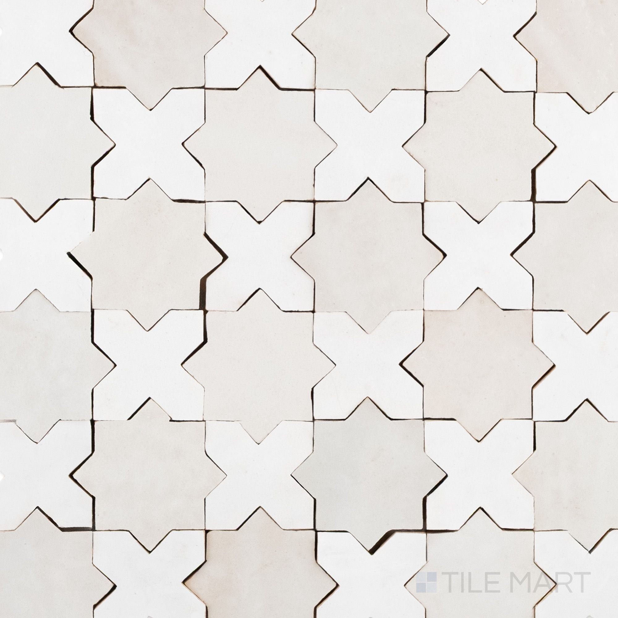Zellige Classique Lambswool, Atlat White Star & Cross Glossy Terracott