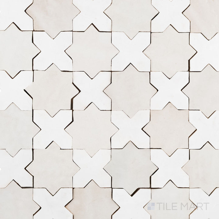 Zellige Classique Lambswool, Atlat White Star & Cross Glossy Terracotta Hand Cut Mosaic