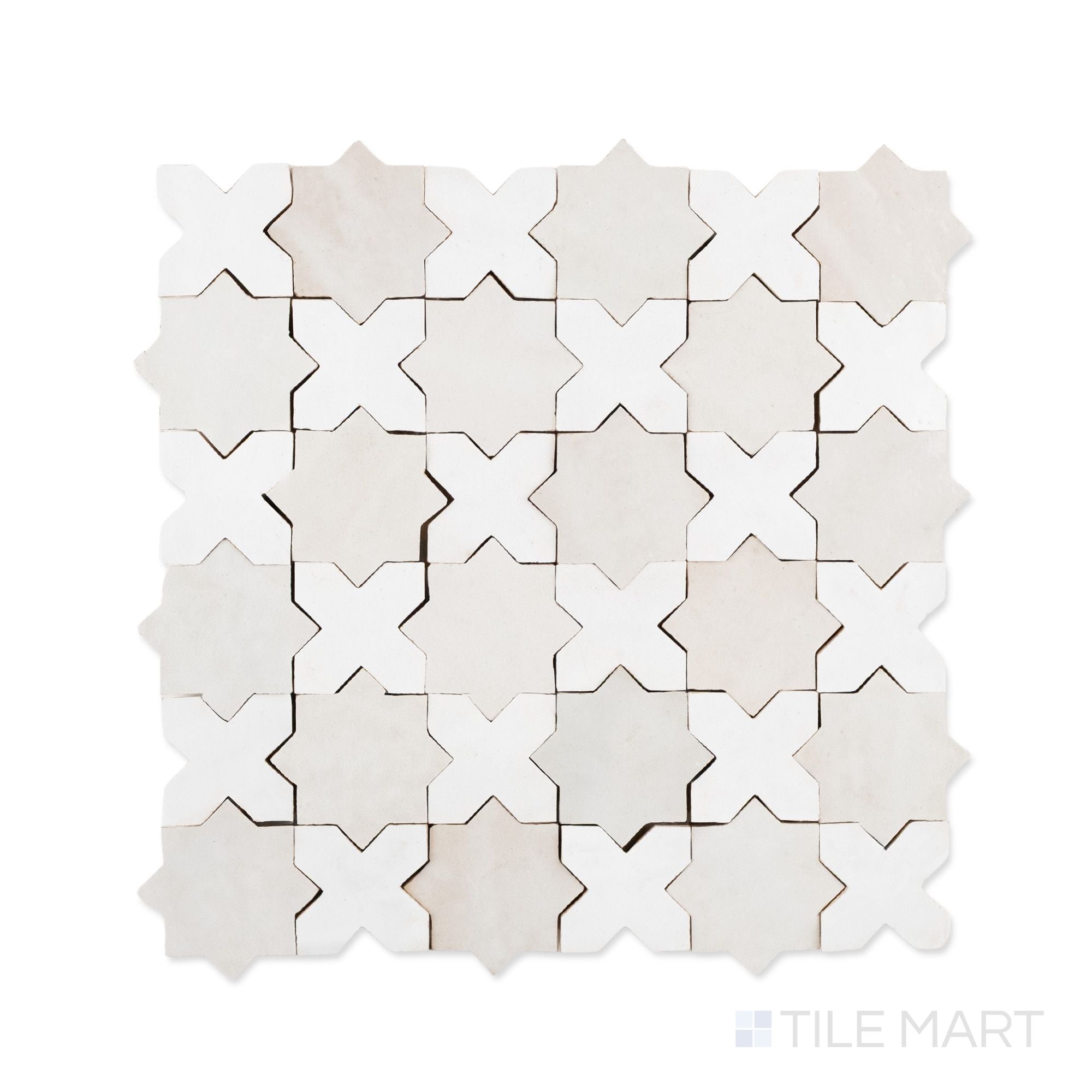 Zellige Classique Lambswool, Atlat White Star & Cross Glossy Terracott