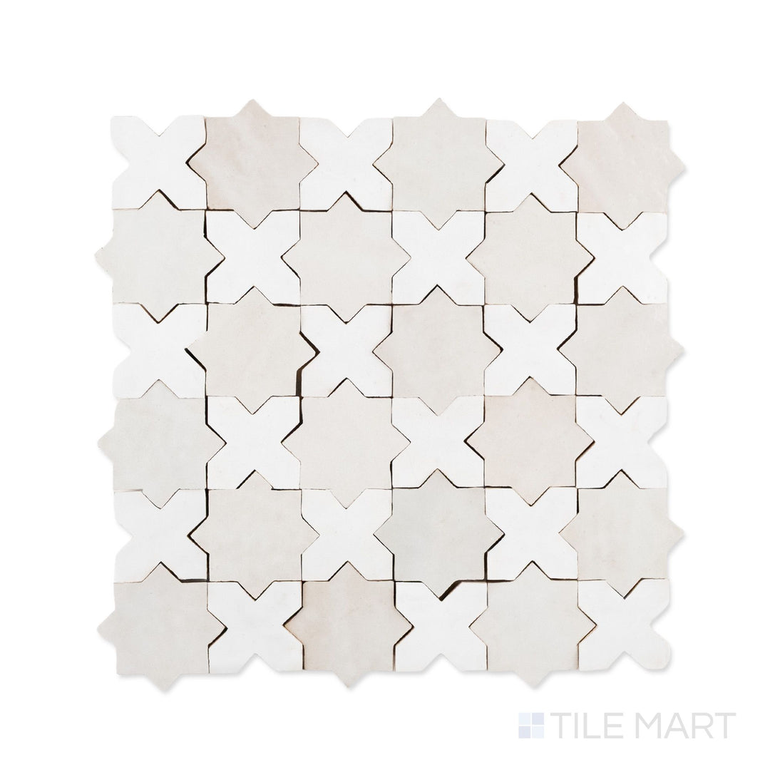 Zellige Classique Lambswool, Atlat White Star & Cross Glossy Terracotta Hand Cut Mosaic
