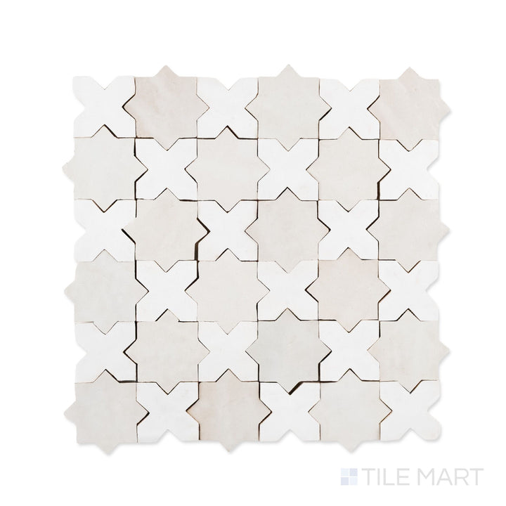 Zellige Classique Lambswool, Atlat White Star & Cross Glossy Terracotta Hand Cut Mosaic