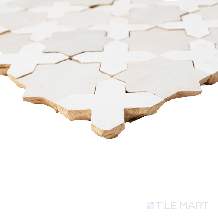 Zellige Classique Lambswool, Atlat White Star & Cross Glossy Terracotta Hand Cut Mosaic