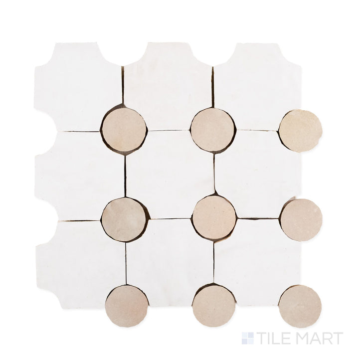 Zellige Classique Atlas White, Sahara Rose Tapis Glossy Terracotta Hand Cut Mosaic
