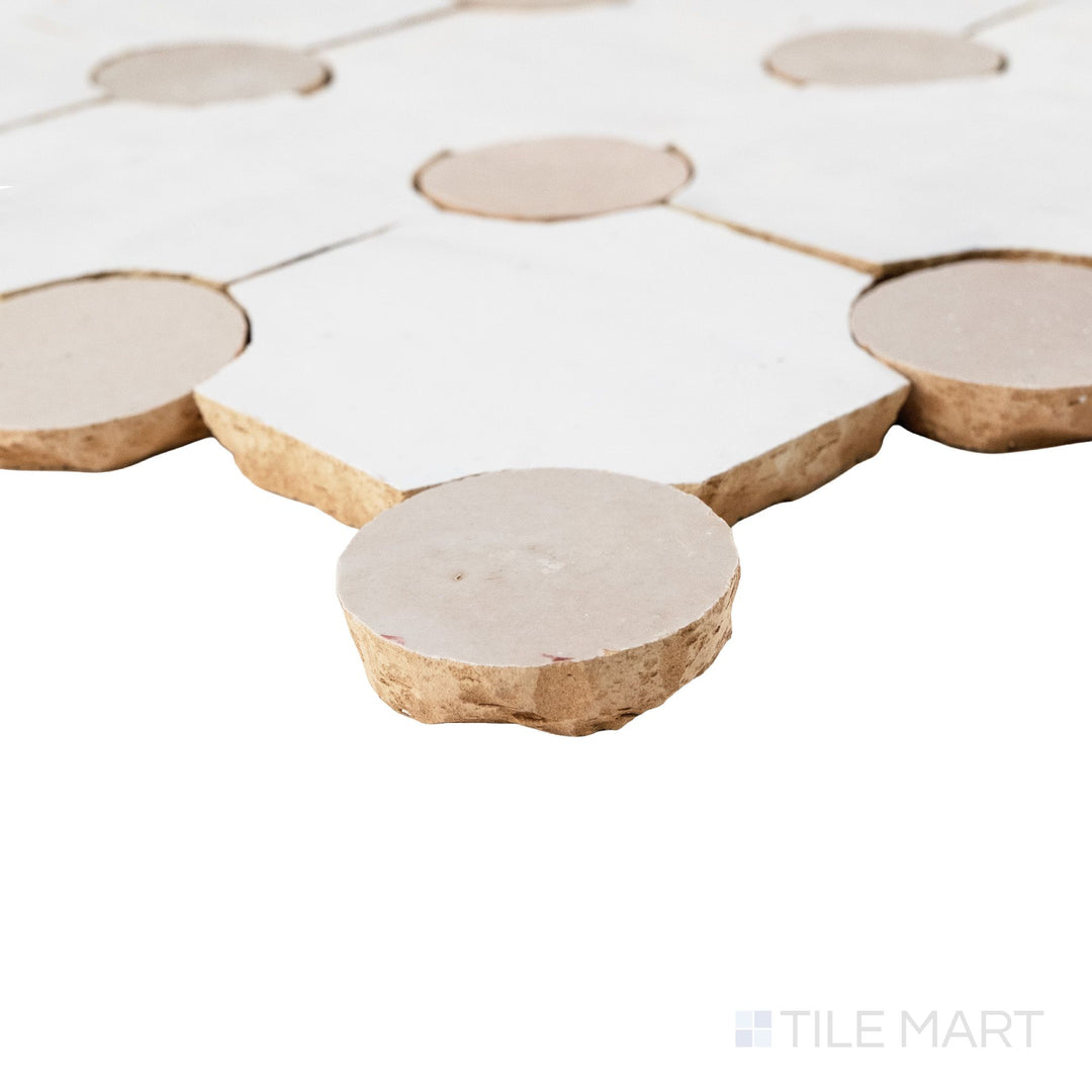 Zellige Classique Atlas White, Sahara Rose Tapis Glossy Terracotta Hand Cut Mosaic