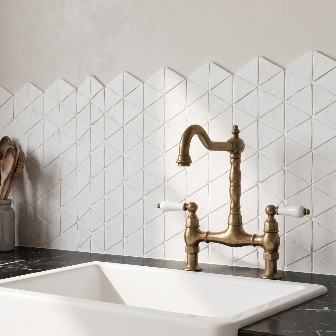 Zellige Classique Atlas White Triangle Glossy Terracotta Hand Cut Mosaic