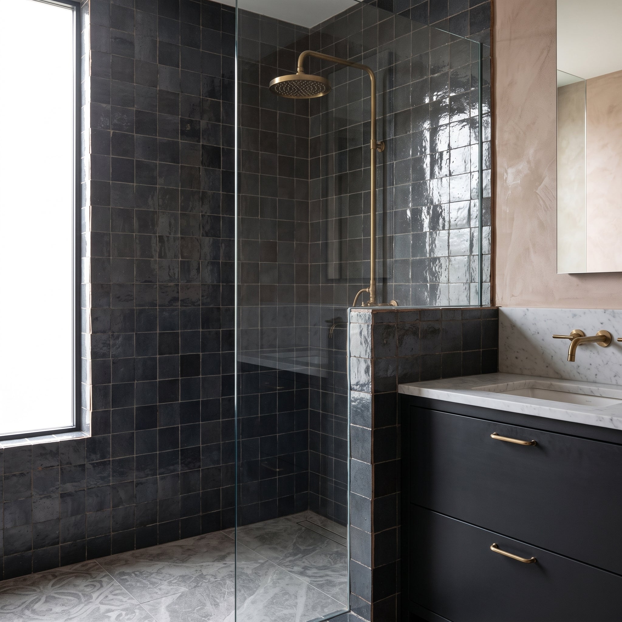 Zellige Bespoke Indigo Mist 4X4 Glossy Terracotta Hand Cut Tile