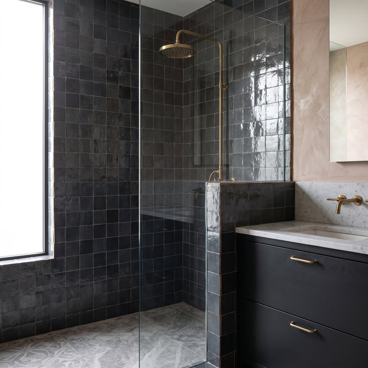 Zellige Bespoke Indigo Mist 4X4 Glossy Terracotta Hand Cut Tile