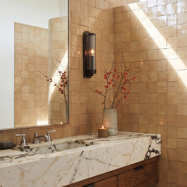 Zellige Bespoke Nomad Sand 4x4 glossy terracotta hand cut tile conveying a contemporary artisan character with its warm nomad sand tone and signature glaze variation