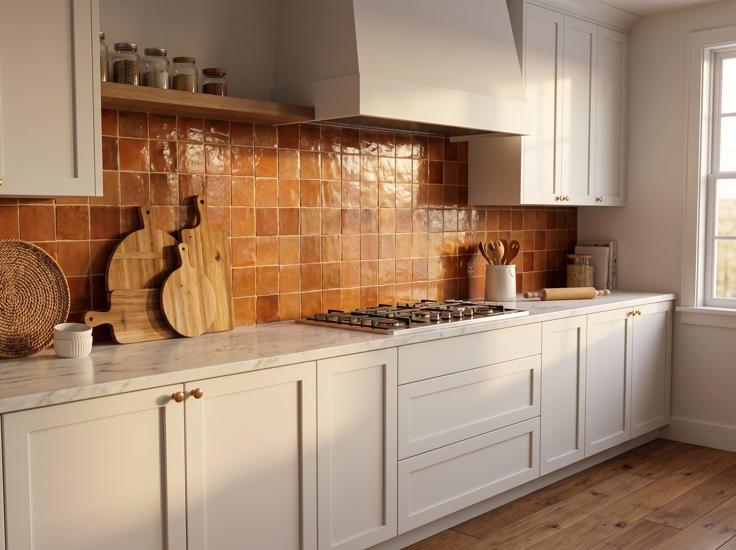 Zellige Bespoke Sundried Clay 4X4 Glossy Terracotta Hand Cut Tile